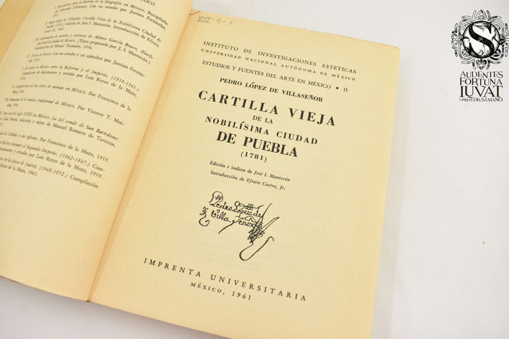 CARTILLA VIEJA DE LA NOBILÍSIMA CIUDAD DE PUEBLA -  Pedro López de Villaseñor