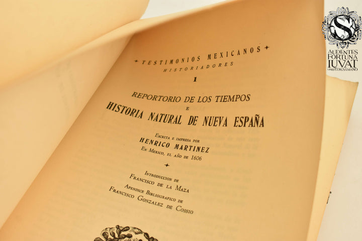 REPERTORIO DE LOS TIEMPOS DE HISTORIA NATURAL DE NUEVA ESPAÑA -  Henrico Martínez