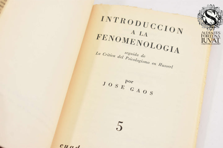 INTRODUCCIÓN A LA FENOMENOLOGÍA -  José Gaos