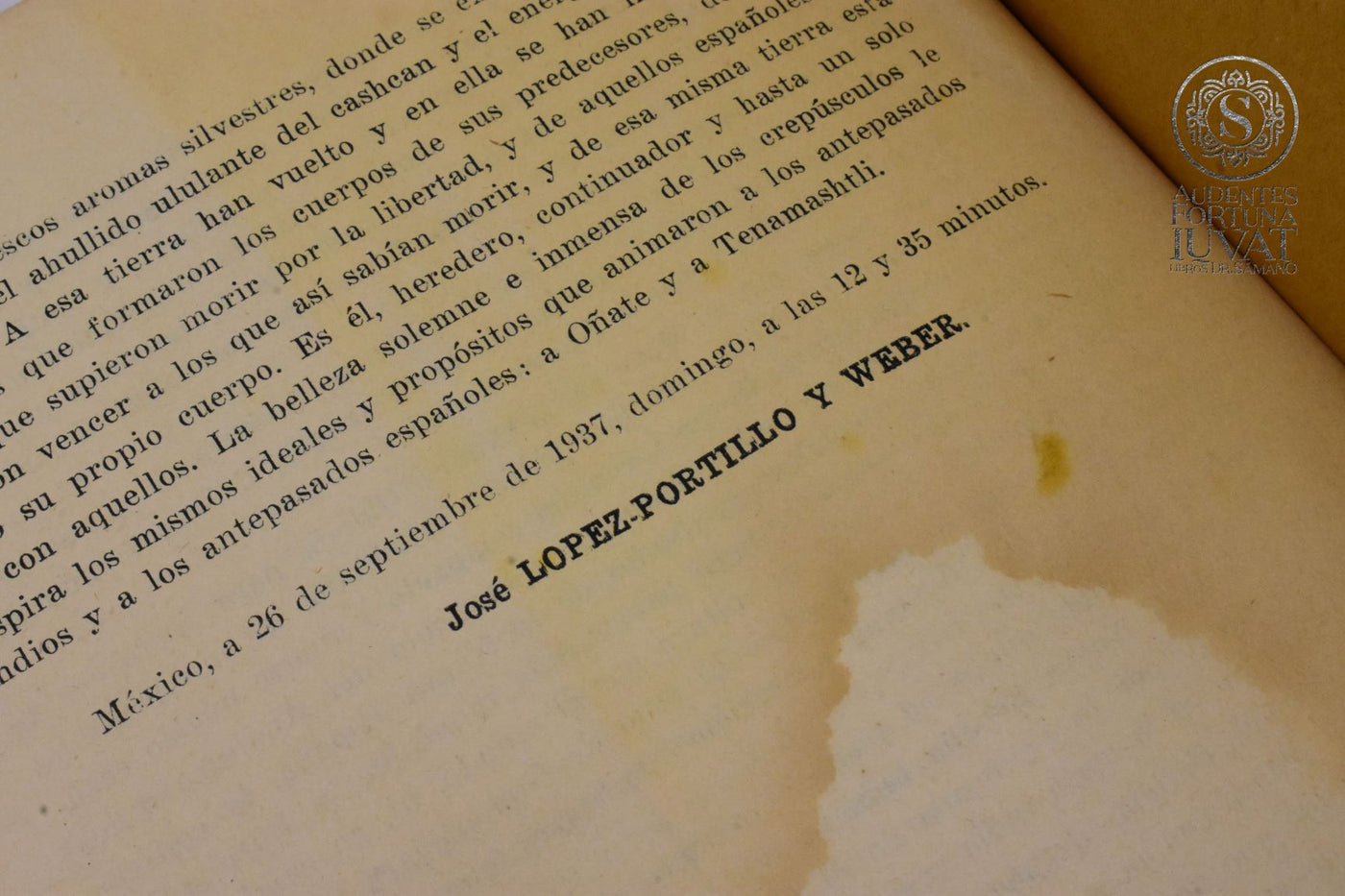 "La rebelión de Nueva Galicia" JOSÉ LÓPEZ-PORTILLO Y WEBER Firmado
