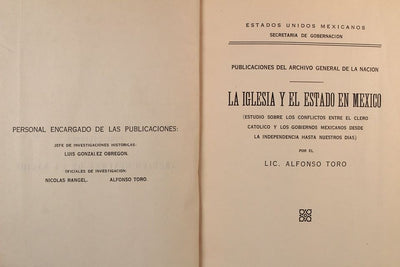 "La Iglesia y el estado en México" LIC. ALFONSO TORO